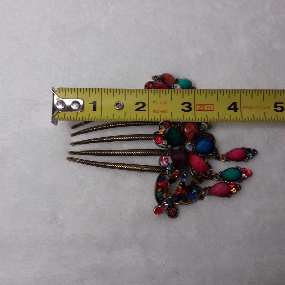 Multi Color Rhinestones Flower Hair Comb - Picture 6 of 7